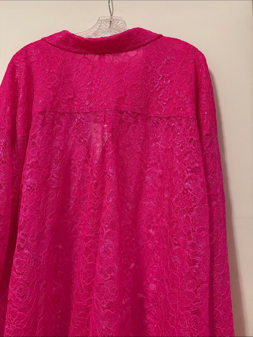 Anthro Anthropologie Glitter Lurex Hot Pink Lace Button Up Blouse Shirt Plus 3X - Picture 12 of 12